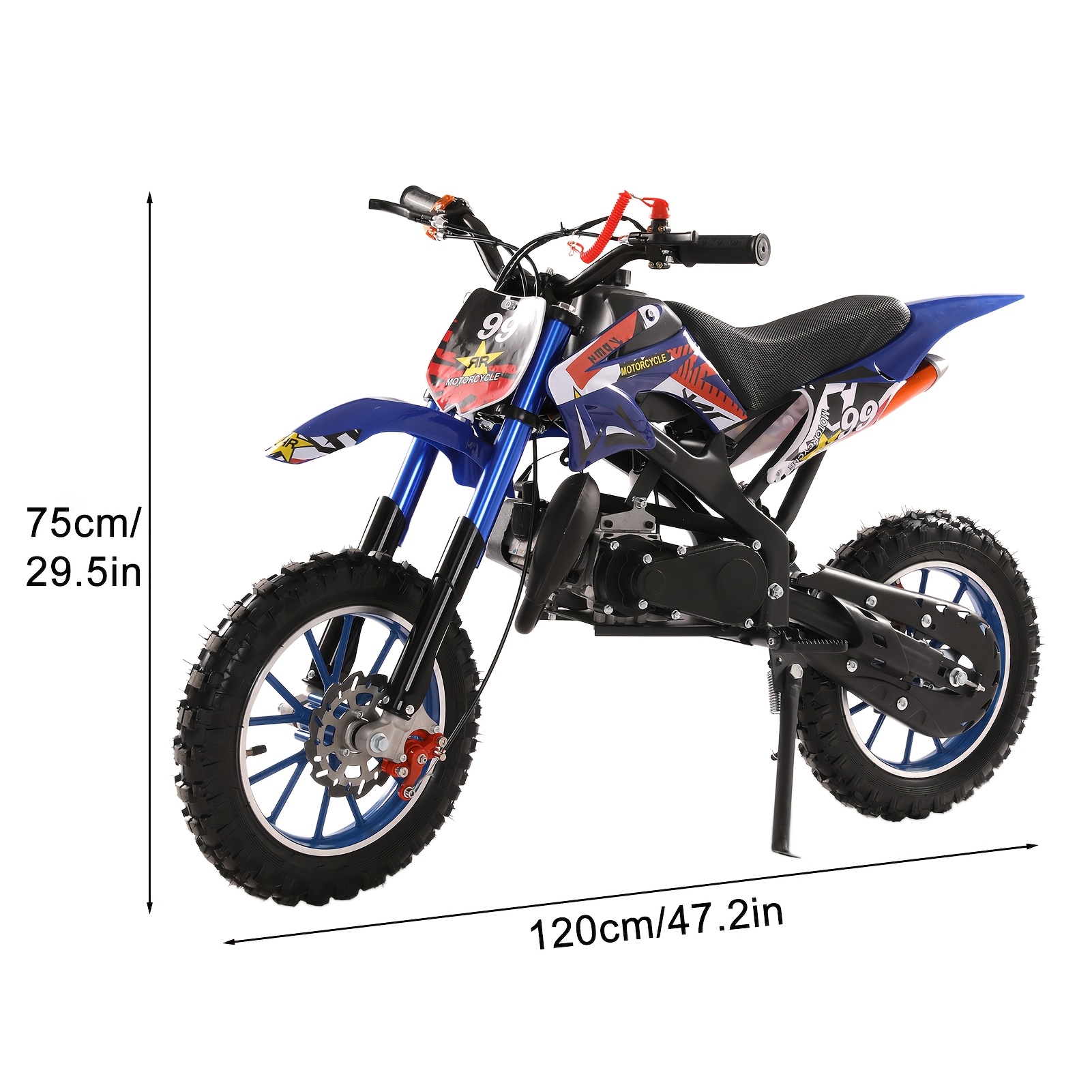1pc Mini Motorcycle, 49cc 2 Stroke Gas Powered Off Road Motorcycle, Off Road Mini Motorcycle, Pocket Motorcycle With Front And Rear Disc Brakes, 47.24"x27.56", 20 Mph