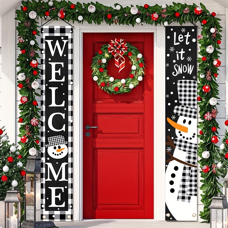 

Christmas Welcome Porch Banner Set - Snowman & Design, Polyester, Indoor/outdoor Holiday Decor