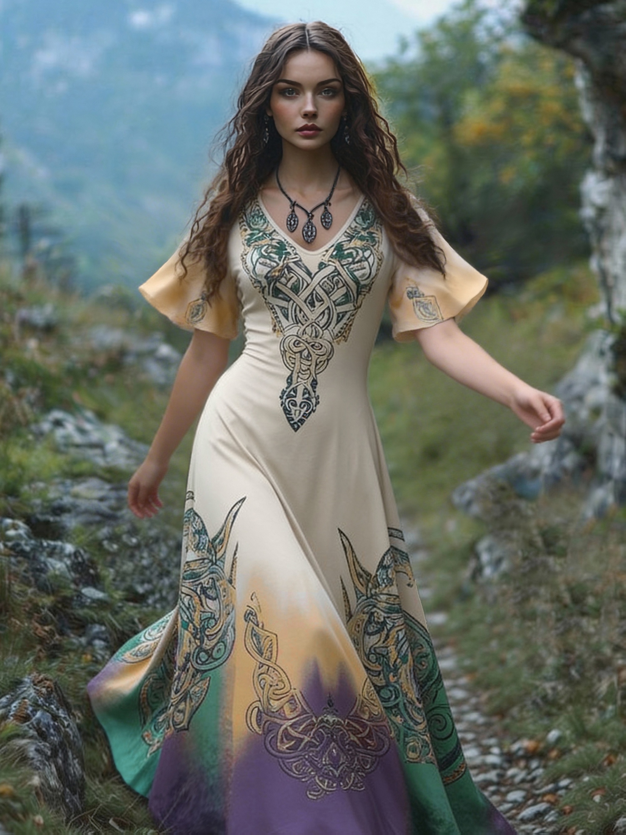 corset dress designer Women'S * Viking Tribe Celtic Knot Patterned Color-* Short-Sleeved Long with V-Neck Design Wedding gown Size:14+$30 HS15 House Of CB- Nalini I can create any
