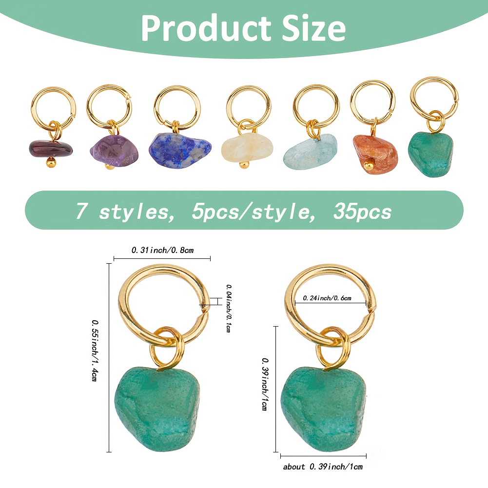 Image of 35pcs Natural Garnet & Red Aventurine & Green Aventurine & Amethyst & Citrine & Aquamarine & Nuggets Charms, With 304 Stainless Steel Jump Rings, Stainless /golden Color, 1.4cm