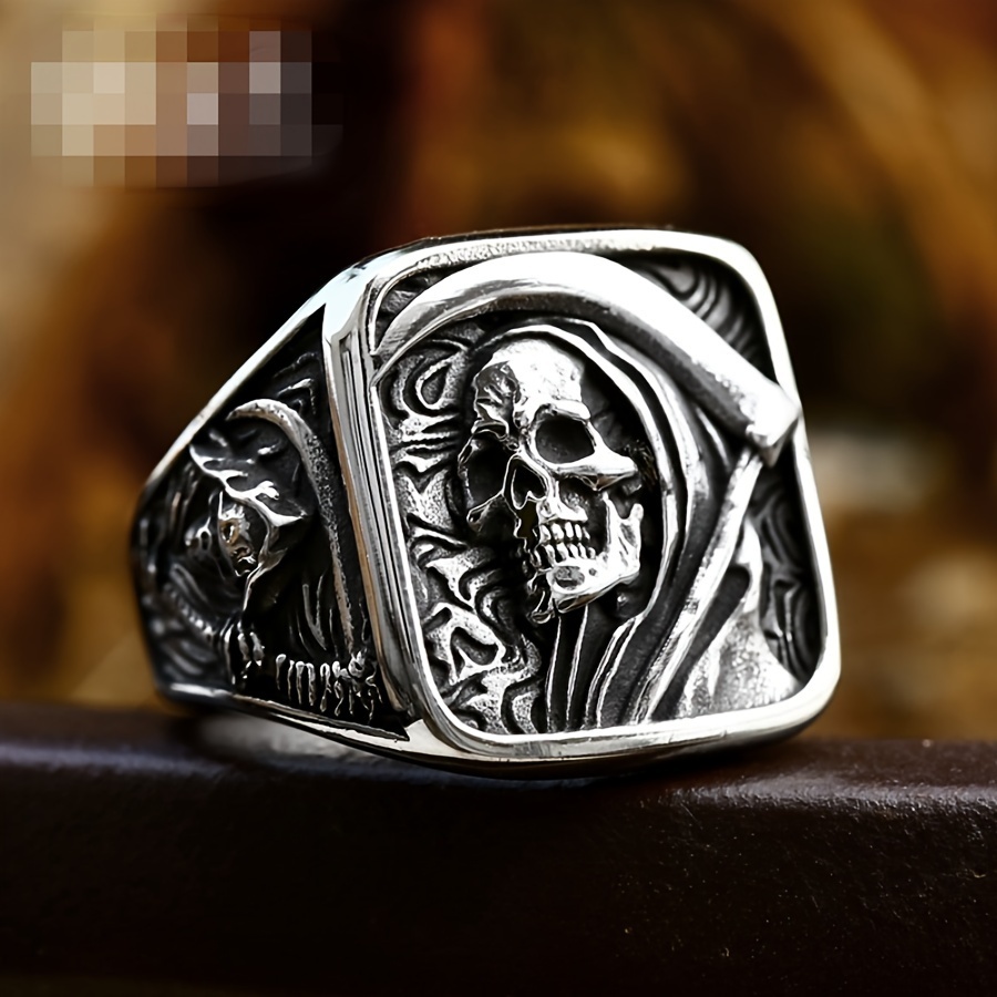 

Men' Stainless Steel Skull Ring - Punk Hip Hop Style, Single Piece