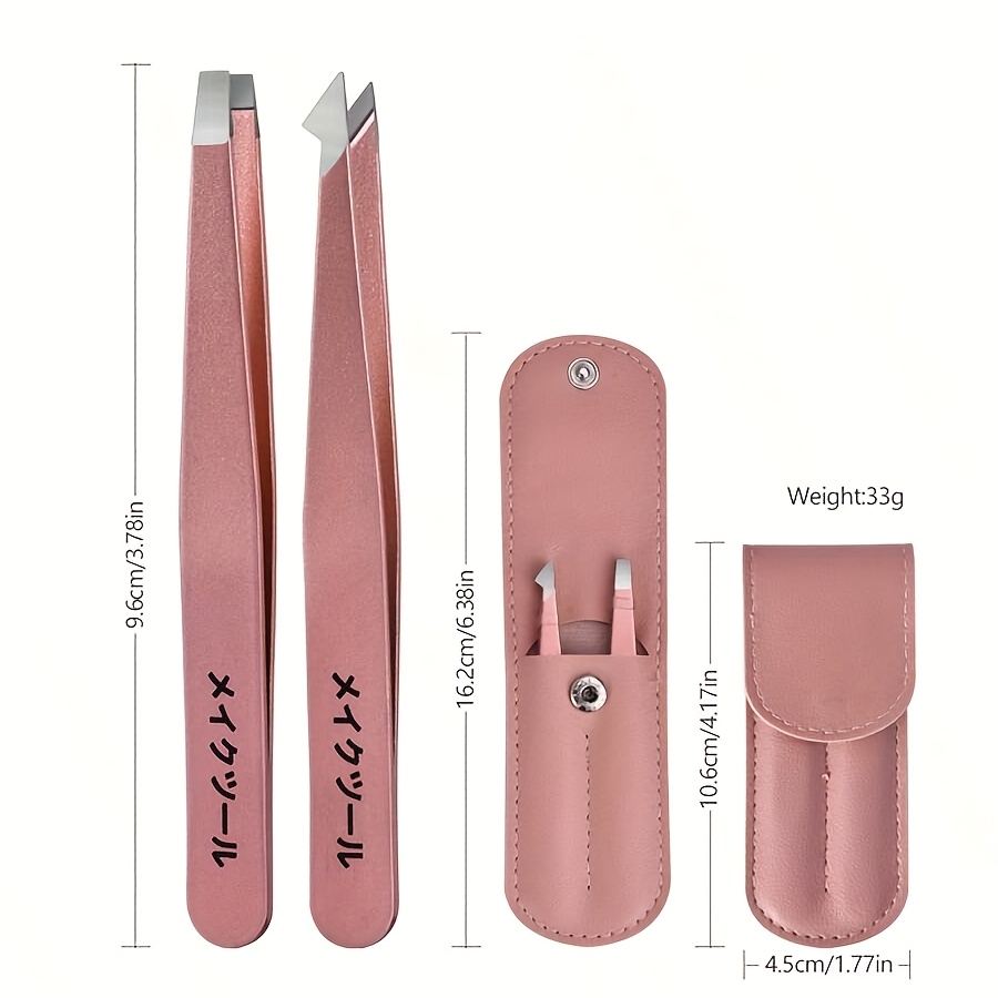 TEMU 2pcs Professional Hair Removal Tweezers With Storage Leather Case – Ideal For Facial Hair, And Ingrown Hair Removal - Ultra-thin Tip For Beards,