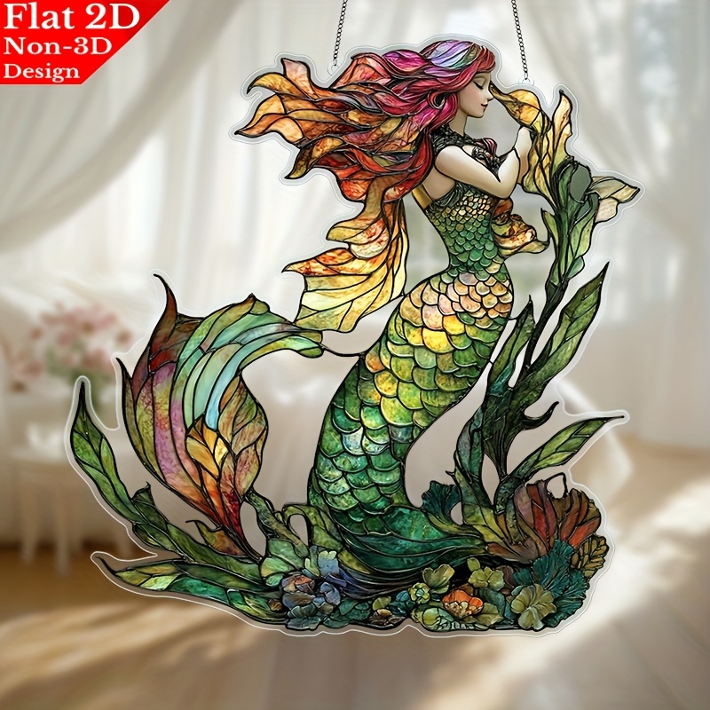 

1pc Mermaid Suncatcher, 2d Flat Acrylic Hanging Decoration, Plastic Garden Ornament For Bathroom, Playroom, Living Room - Prom Accessory