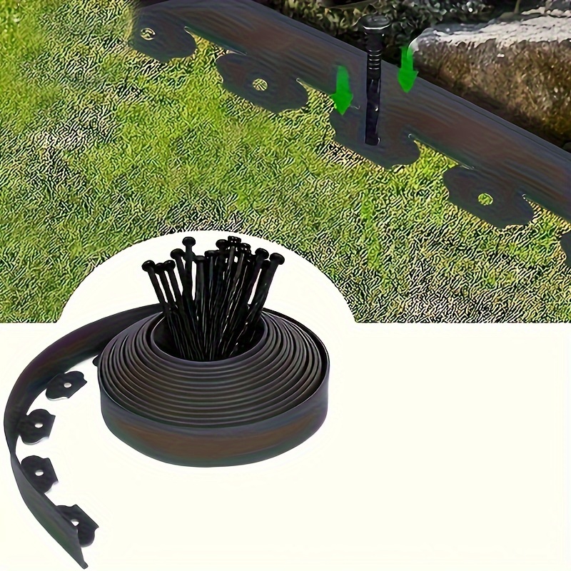 

Bordure de jardin en plastique avec 15 piquets d' - Barrière flexible de 5 m pour bordure de pelouse pour aménagement paysager, séparateur de parterres de à installer