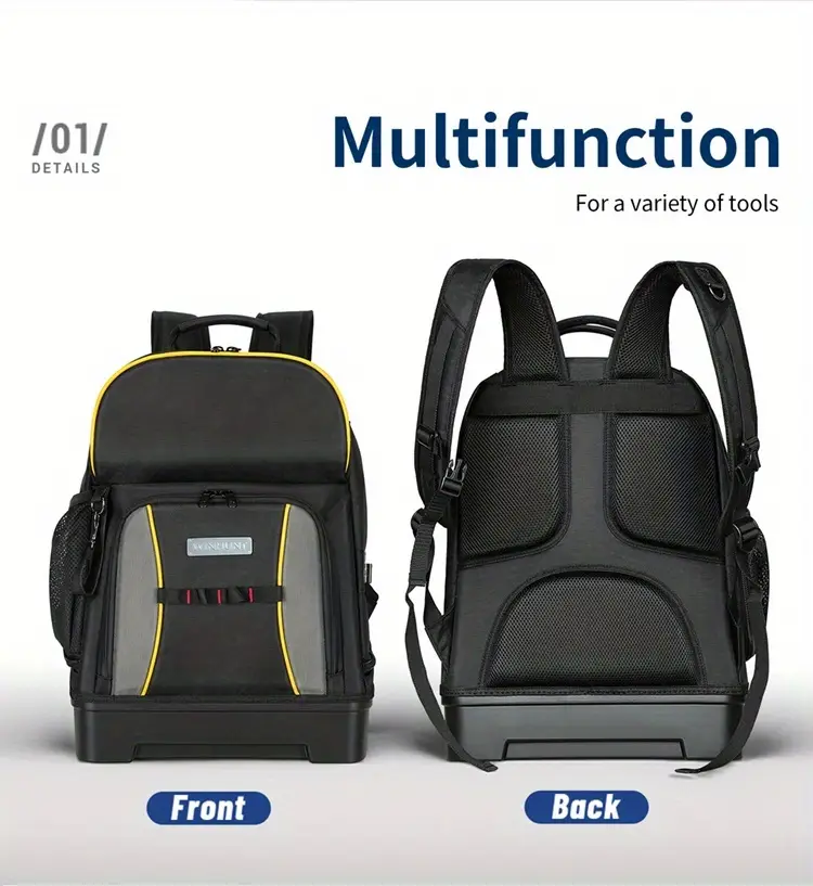 tool sets backpack heavy duty bag organizer with 21 pockets molded bottom details 1