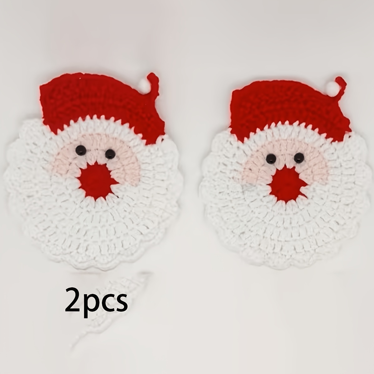 Image of 2pcs Handmade Crochet Santa Claus Coasters - Holiday Decoration, Durable Fabric Drink Tray, Holiday Table Setting, Unique Christmas Gift, Christmas Wreath, Seasonal Tableware
