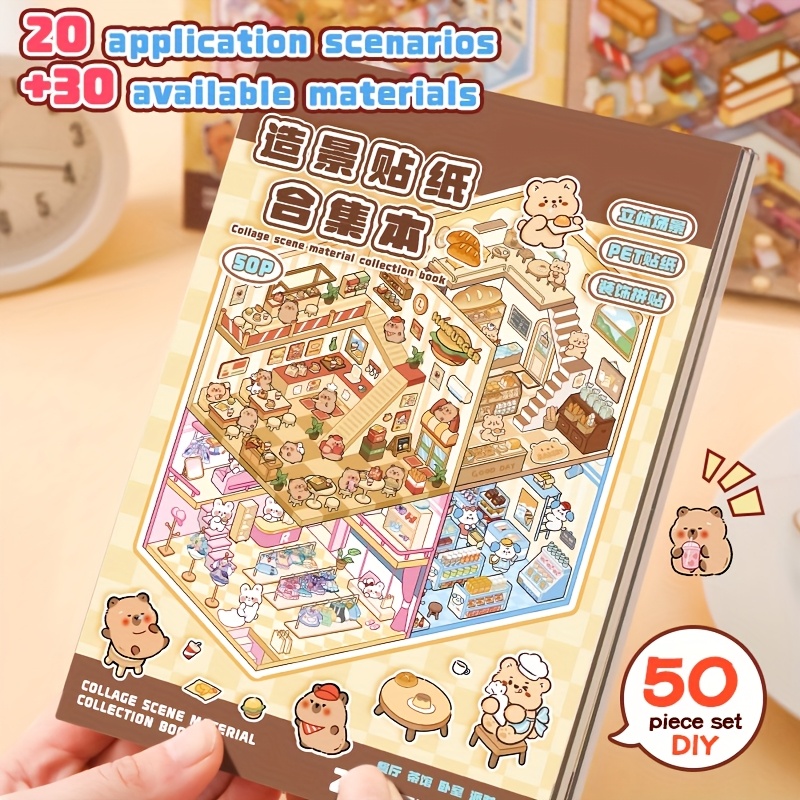 Image of 50 Decorative Diy House Stickers, Landscape Stickers, Scene Stickers (30 Material Stickers + 20 White Cards), 3d Miniature Village Stickers For ' Diy Educational Toy, Reusable, Sizes