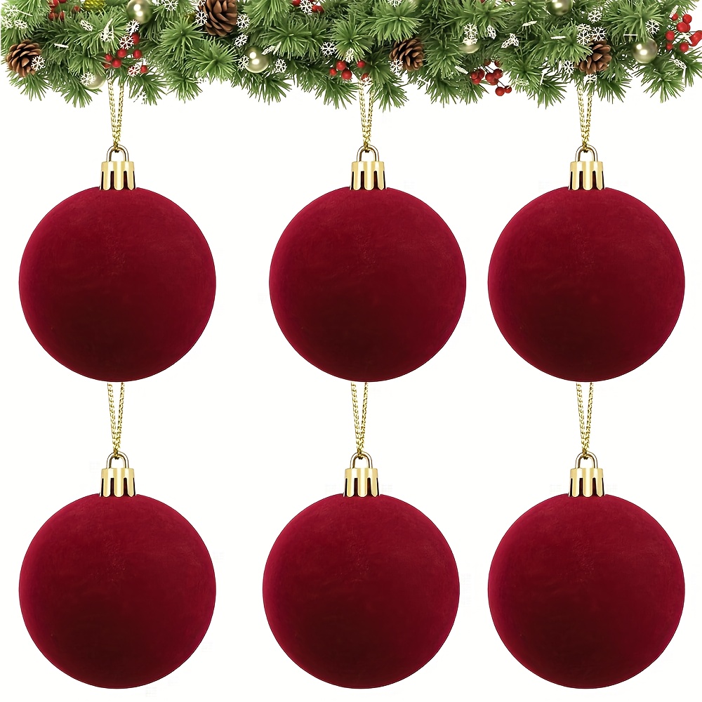 6pcs Velvet Ball Ornaments Christmas Balls Red, 1.97 Inch Tree Ball Ornaments For Party Christmas Tree Decor First Decorations