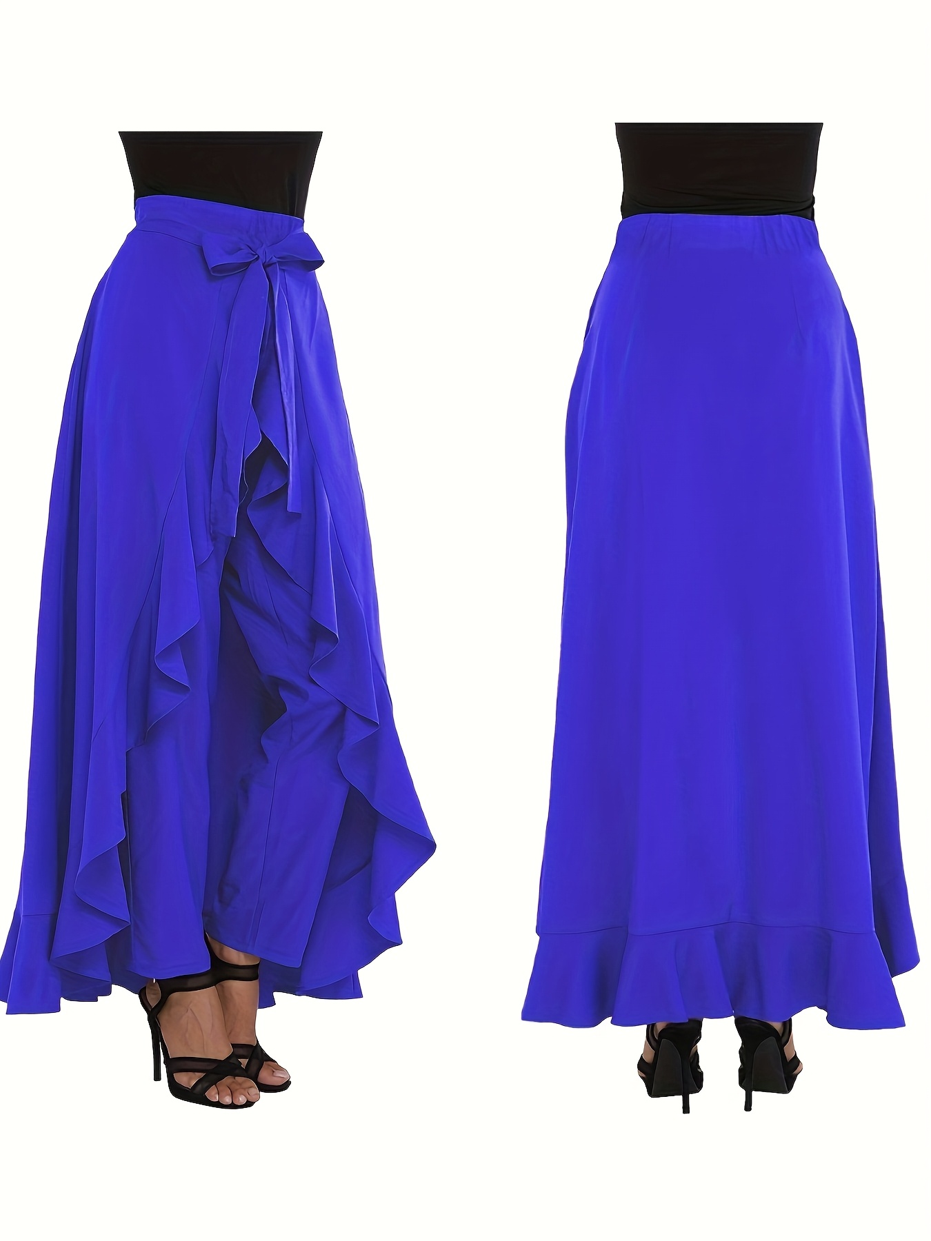 women's high waist ruffle maxi pants elegant long overlay - Temu