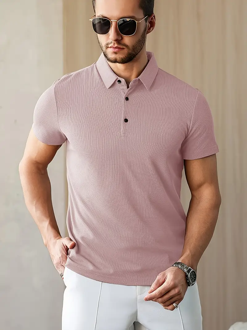 mens summer shirt solid color casual short sleeve with button collar lightweight polyester for sports outdoor leisure activities casual summer wear knitted weave details 8