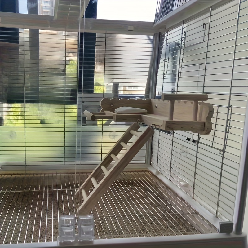 Wood Bird Cage Accessory with Perch Ladder & Climbing Steps