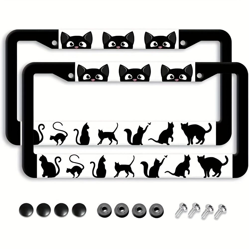 TEMU Aluminum Material 2d Flat 2pcs Metal License Plate Holder 31cm X16cm With Cat Design. High Quality Aluminum Material Suitable For The Sturdy