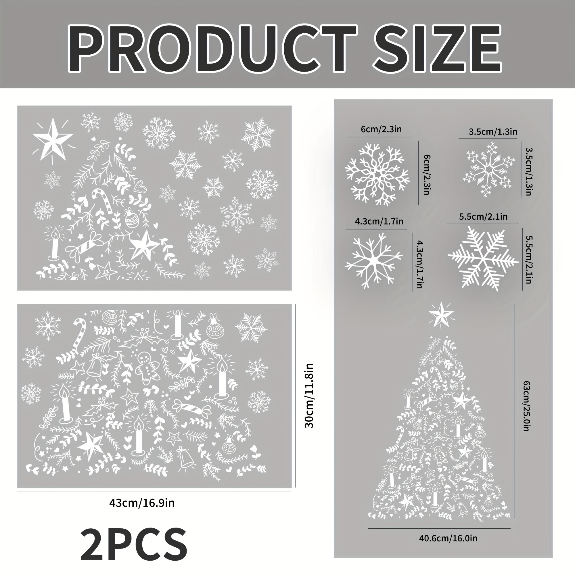 Image of 2-pack Reusable Static Cling Christmas Tree Window Stickers Suitable For Glass, - Static (no Glue), No Residue White Pvc Snowflake Decals, Easy Diy Window Decorations For, Glass Panels
