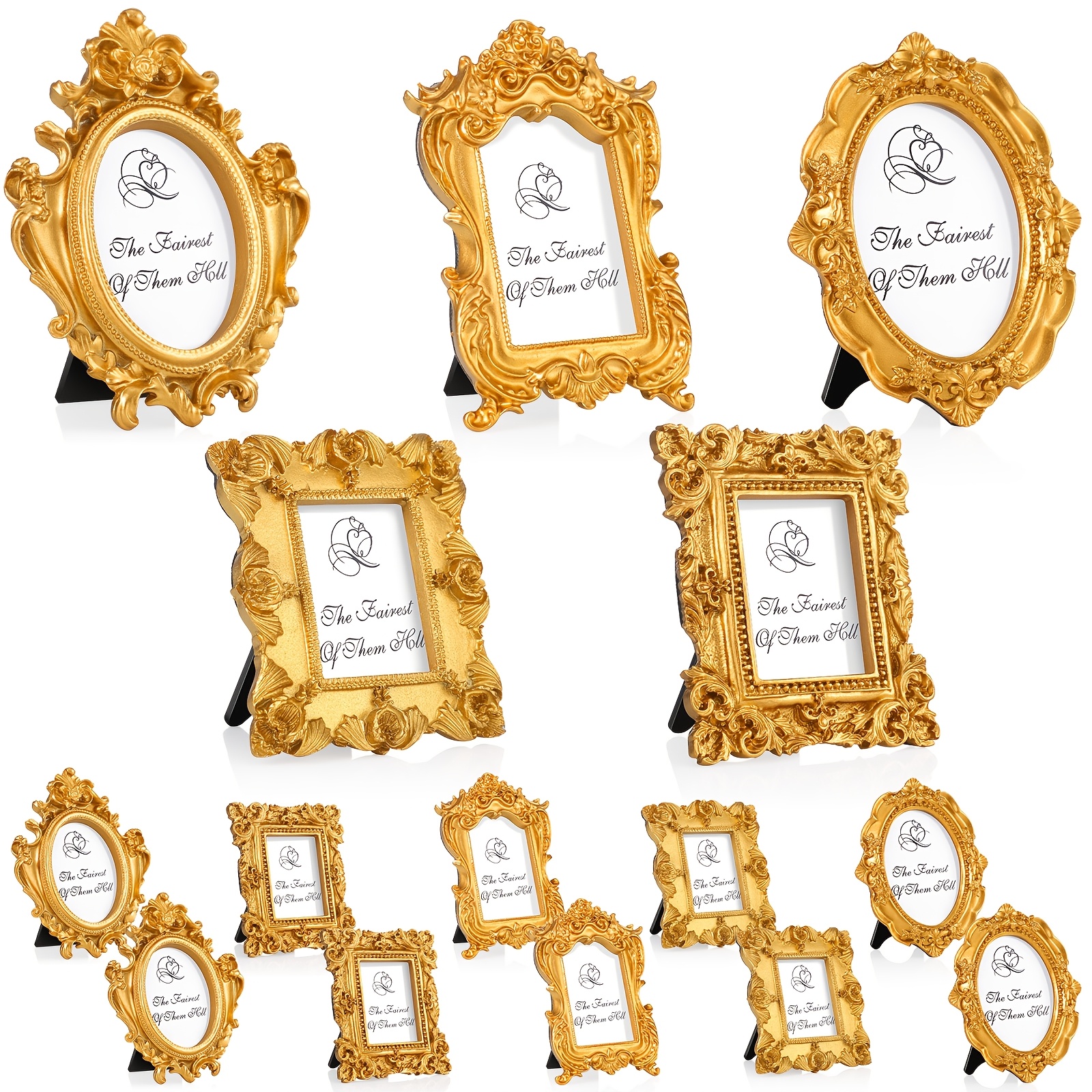 TEMU 15pcs Mini Picture Frames Vintage Tiny Frames Antique Photo Frame Baroque Ornate Resin Oval Frame Table Frame Home Wedding Decor