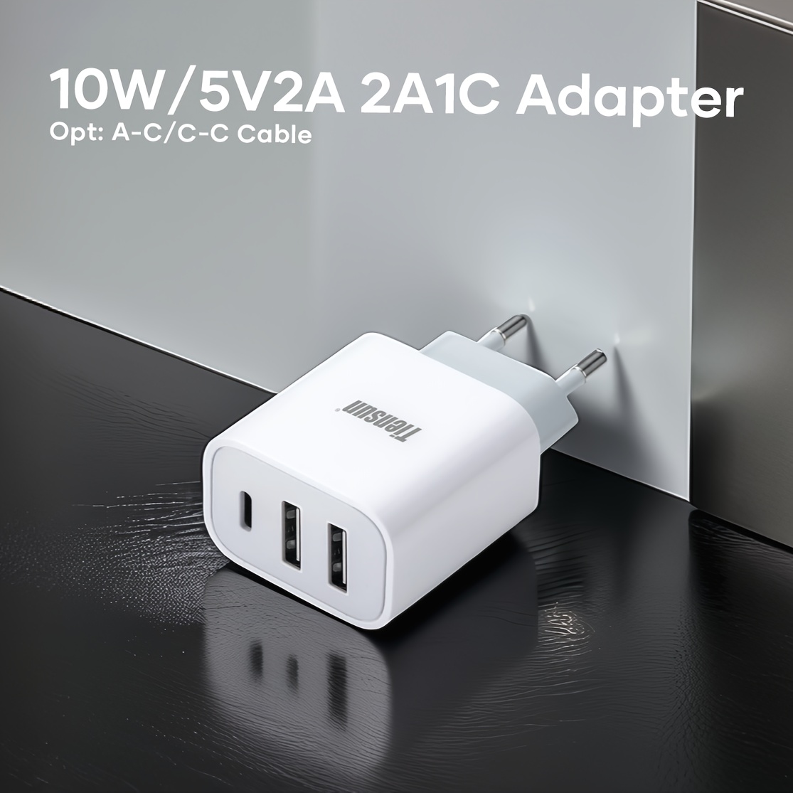 3-в-1 Зарядно с 2 USB-A, 1 Type-C | TIENSUN QC PD Адаптер за бързо зареждане, 220V-240V, Мултиинтерфейсна зарядна глава