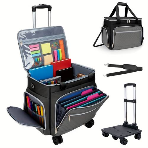 1pc rolling teacher tote bag 3 in 1 grab multi functional storage box with accordion file organizer for daily commutes outing