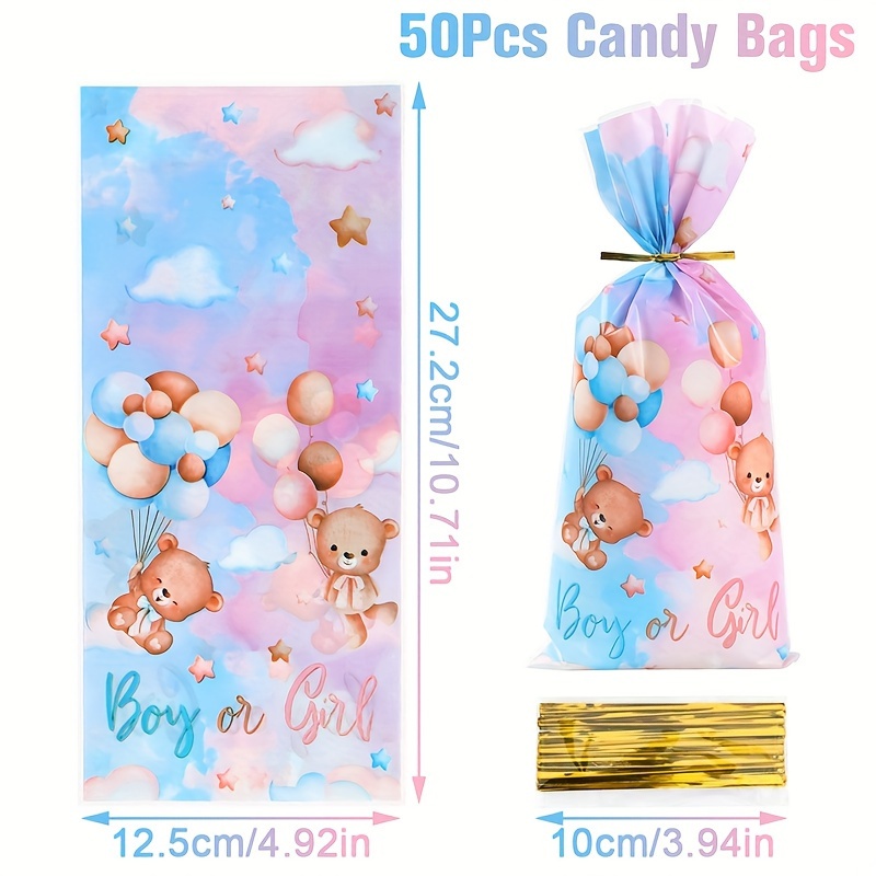TEMU 25/50pcs, sacs cadeaux pour de , Sacs d'emballage en plastique pour fête de de bébé, Décoration de fête de de garçon ou fille, Fournitures de