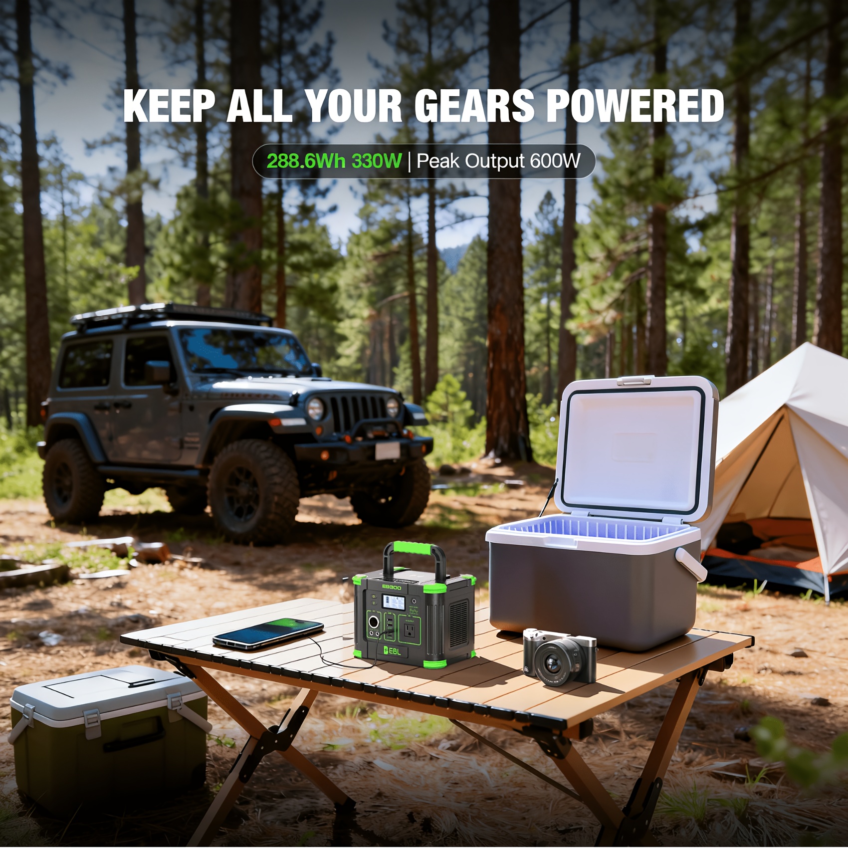 TEMU Ebl 330w Portable Power Station, 288.6wh Lightweight Solar Generator With 110v Pure Sine Wave Ac Outlet, Compact Backup Battery For Camping,