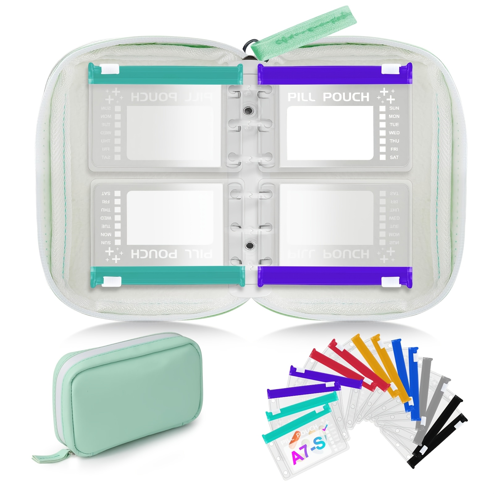 Image of Pill Organizer Set: Large-capacity Pill Organizer For -daily Use, 7-day Medication Storage, Includes 14 Color-coded , Reusable Travel Medication Organizer