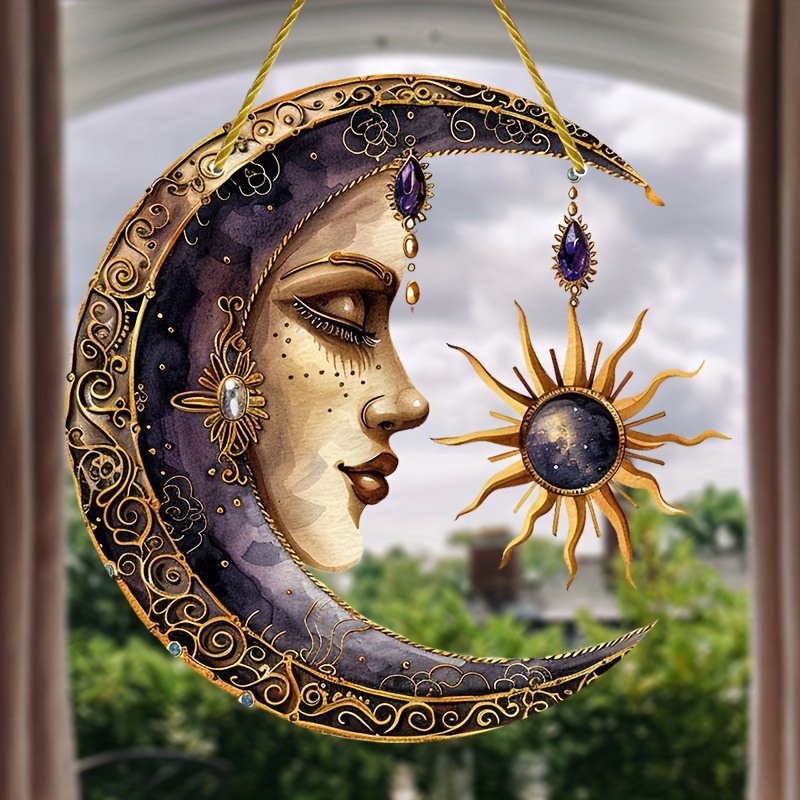 

Sun And Moon Suncatcher – Stained Acrylic Window Hanging With Circular Sign – Homecoming Decor, Hanging Garden Ornament, Wall Art For Home, Room (8x8 Inches) – 1 Pack