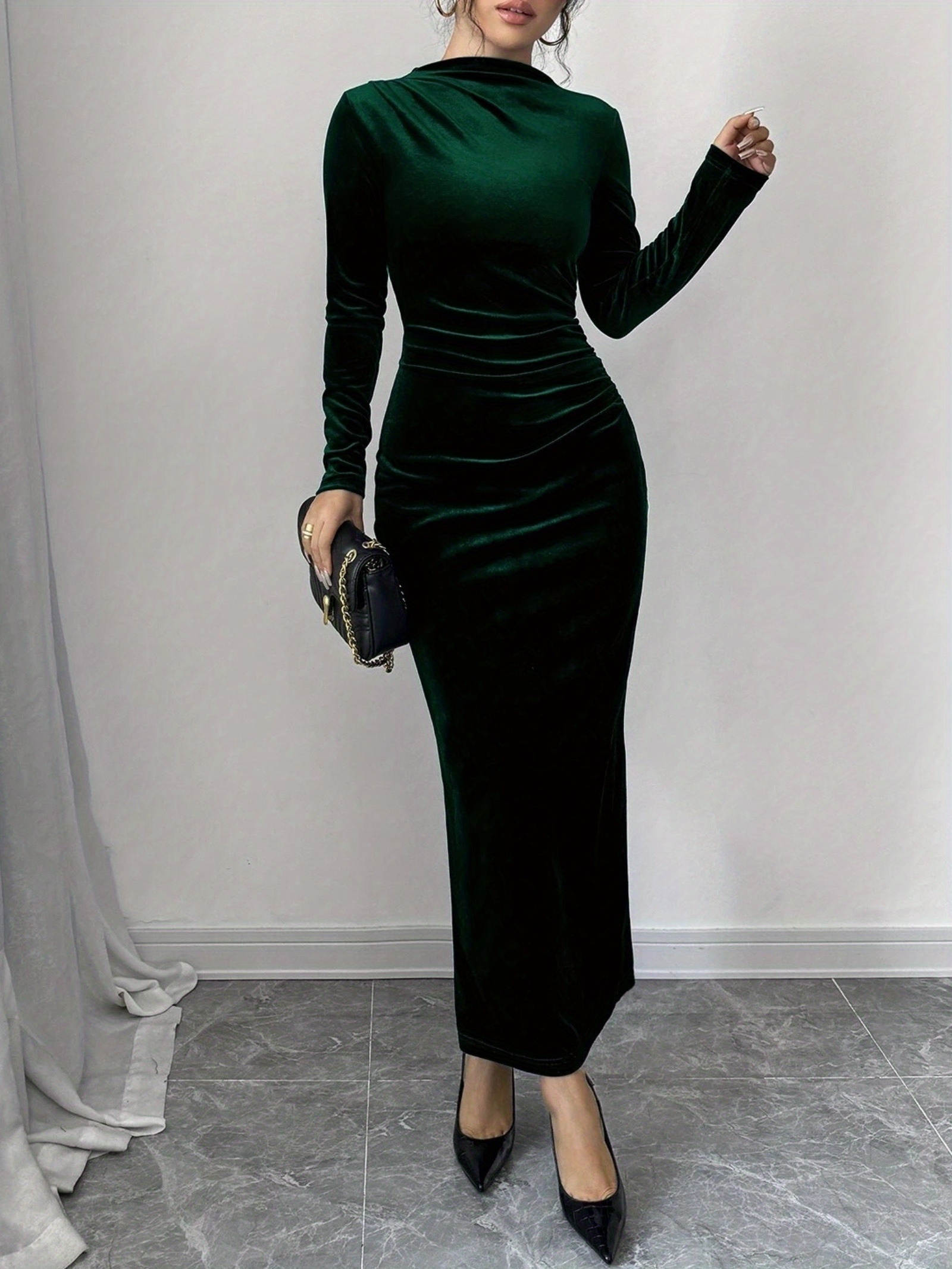 womens elegant party dress long sleeve mock neck - Temu