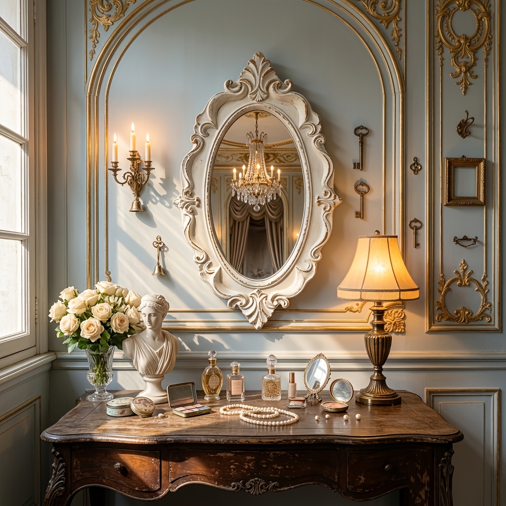 item picture vintage carved decorative makeup mirror indoor wall mounted mirror white with golden crackle full length mirror