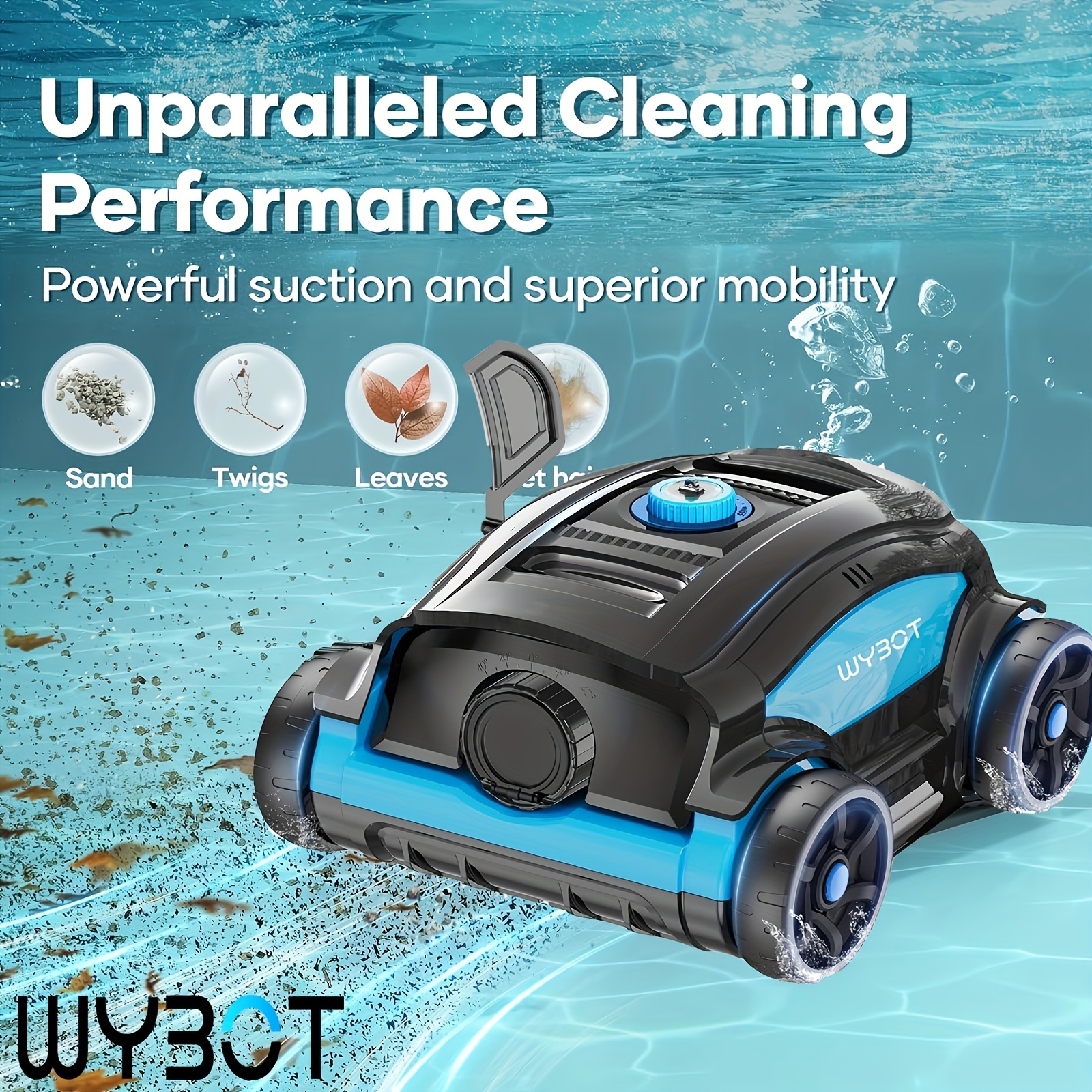 

Wybot Blue Robot Pool Cleaner - Easy Cordless Cleaning, 130 Minute Power Vacuum, Automatic Parking, Lightweight, Suitable For 70 Foot/1300 Square Foot Swimming Pools - Advanced Automatic Technology