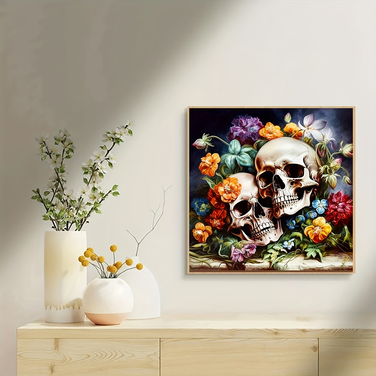 Frameless Diy 5d Diamond Painting Set Flower Skull Diamond - Temu