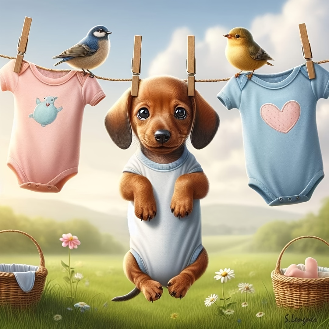 

5d Diamond Painting Kit For Adults - "cute Puppy & Onesies" - Full Drill Canvas, Diy Diamond Art Embroidery Set, Home Wall Decor Craft (1pc, Without Frame)