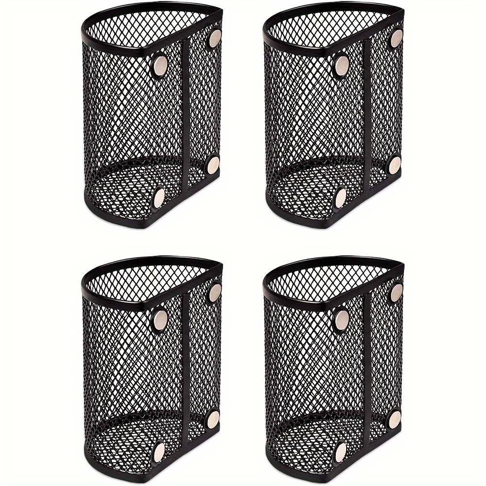 4pcs Magnetic Pen Holders - Wall-mounted, Paint-finished Iron Storage Organizers For Office Supplies, Portable & Lightweight