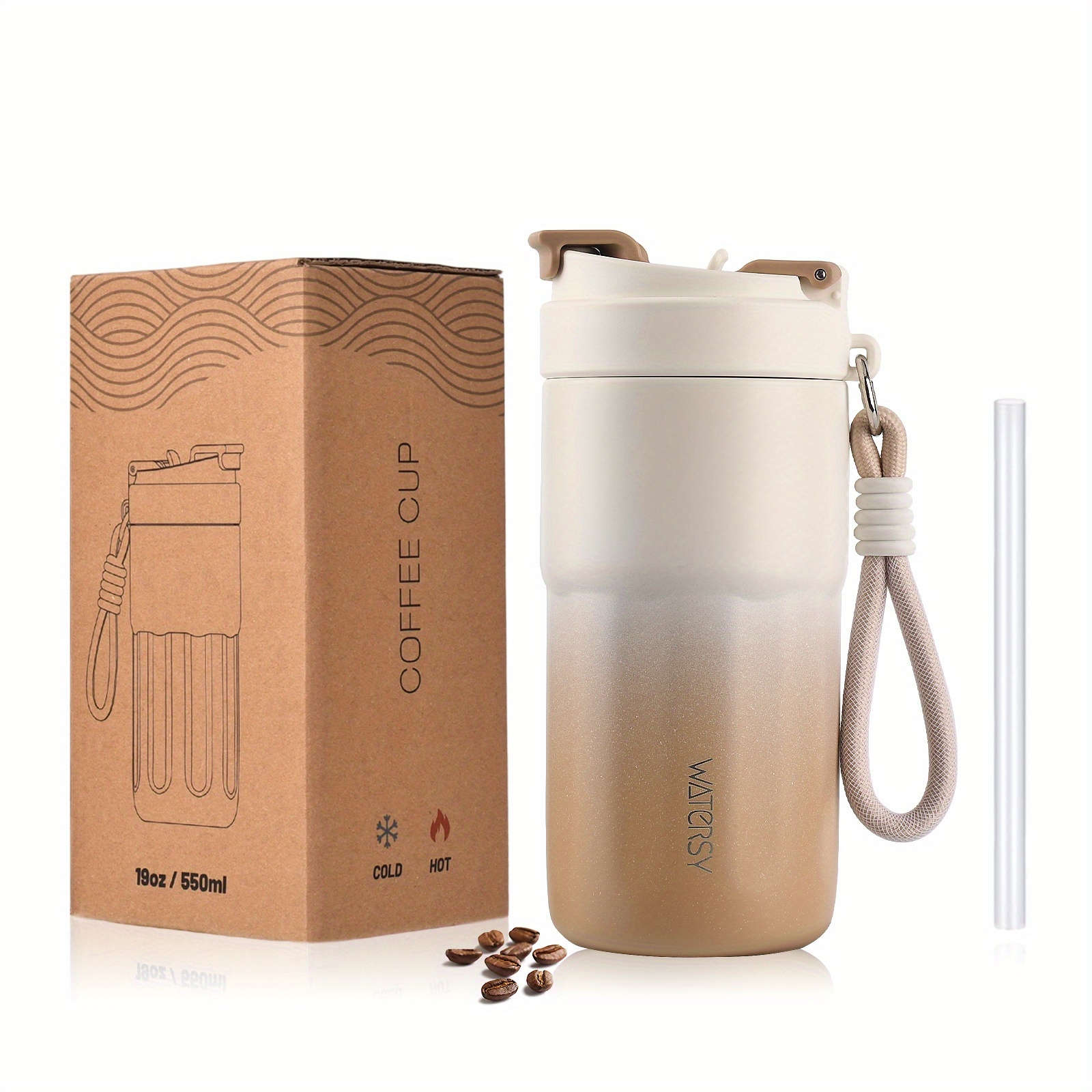 Image of 1pc Watersy Travel Mug Insulated With Ceramic Coating, 14oz/400ml 19oz/550ml Stainless Steel Coffee Tumbler Spill-proof Leak-proof, Coffee Hot/cold For Hours, Ideal For Office Camping