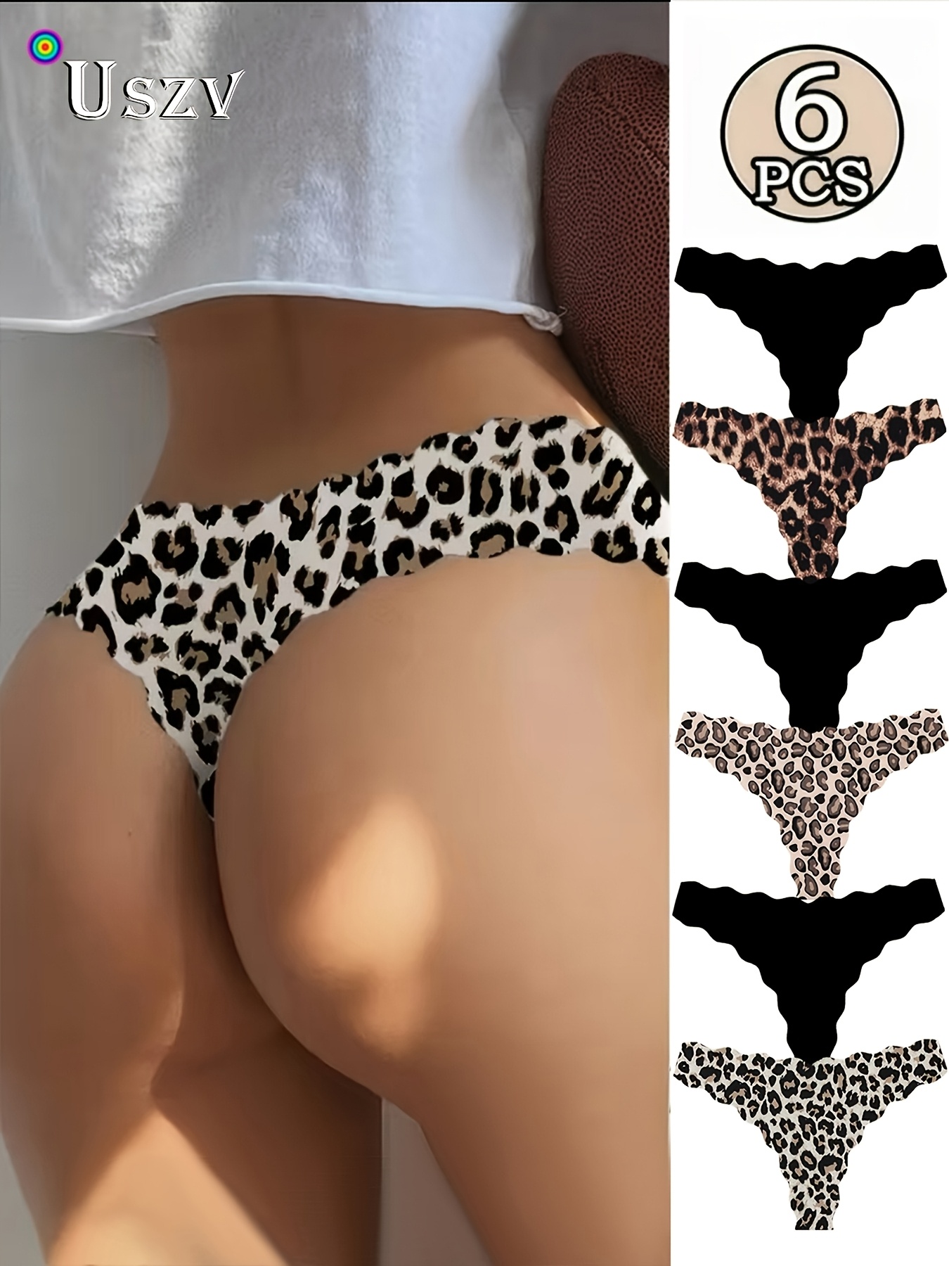 6pcs ladies seamless cool design leopard print womens briefs   soft and comfortable breathable thong