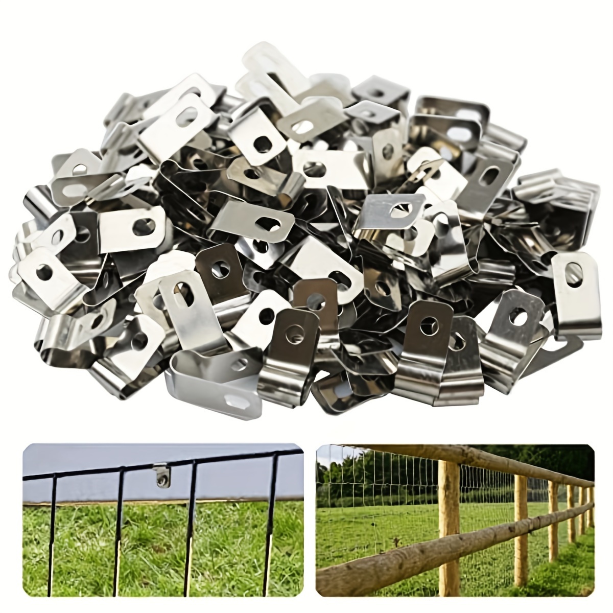 

200/300/500 Pcs Fence Wire Clamps Agricultural Fencing Mounting Clips, Stainless Steel Wire Clips Cord Clamp For Mount 12-16 Gauge Welded Wire To Wood, Metal Or Vinyl Fence