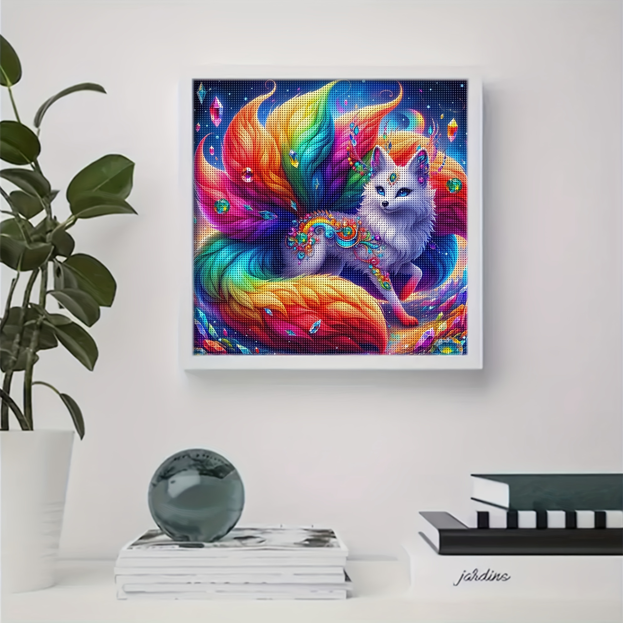 TEMU 1 Set - Creative Colorful Nine-tailed Fox Theme Cross Stitch Painting Kit, Diy High-quality Needlework Embroidery Supplies, 11ct Cross Stitched