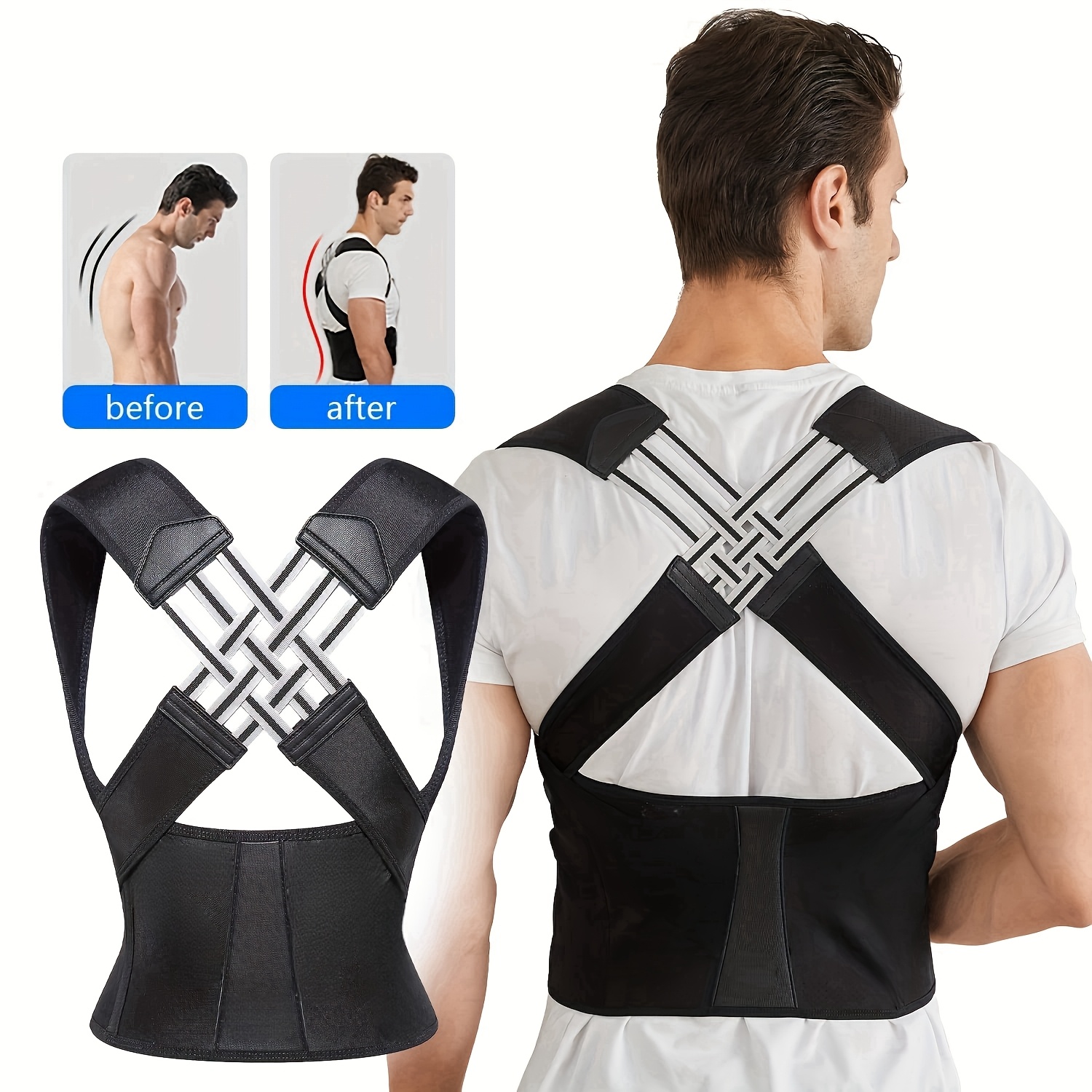 de postura ajustable para hombres y mujeres - tela negra con diseño de correa para la espalda, proporciona soporte para     y mejora   postura, ideal para regalos de día de la  , día de san valentín y  ,   de postura|diseño de correa ajustable|    6