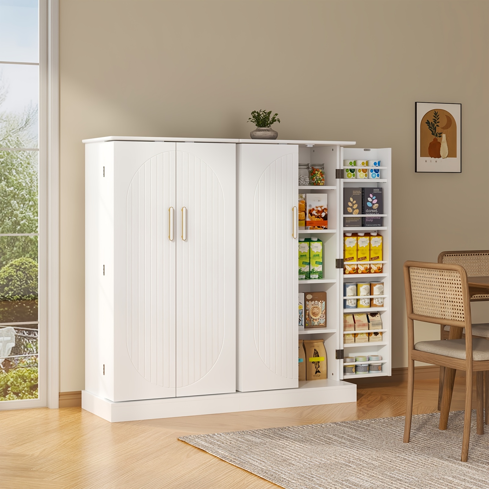 TEMU Freestanding Pantry Cabinet | , 47''h, With Doors And Adjustable Shelves, Suitable For Kitchen, Dining Room, Living Room, And Garage, , Closed Storage &ge;3.2 Cubic Feet, Floor Mount