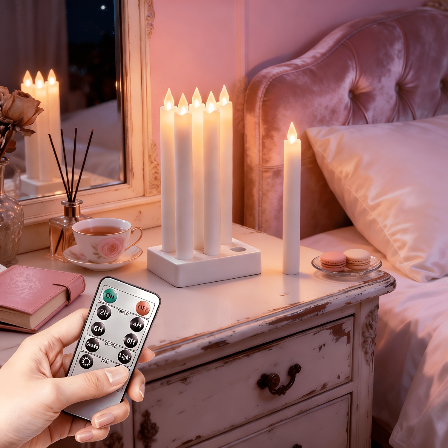 Image of 6 Pack Usb Rechargeable Long Led Flameless Candles With Charging Base & Timing Remote, Dimmable Flickering Candles For Wedding, Party, Christmas, Halloween & Valentine's Decor