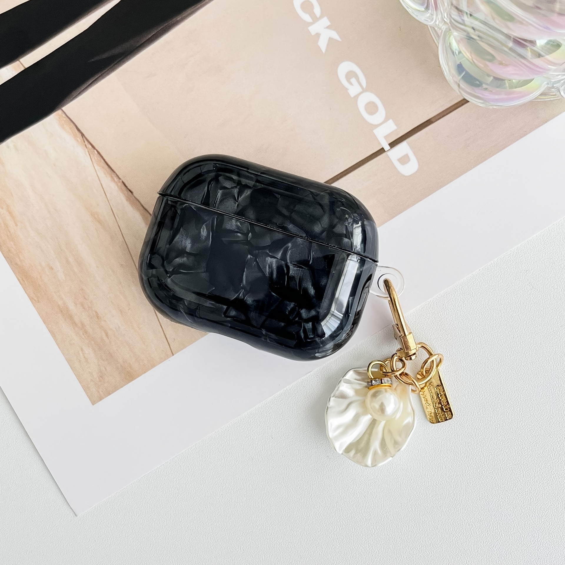 

1pc Black Marble Pattern Tpu Case For Airpods 1/2/3/4/pro/pro 2, Shockproof Wireless Earphone Cover With Shell Charm Accessory