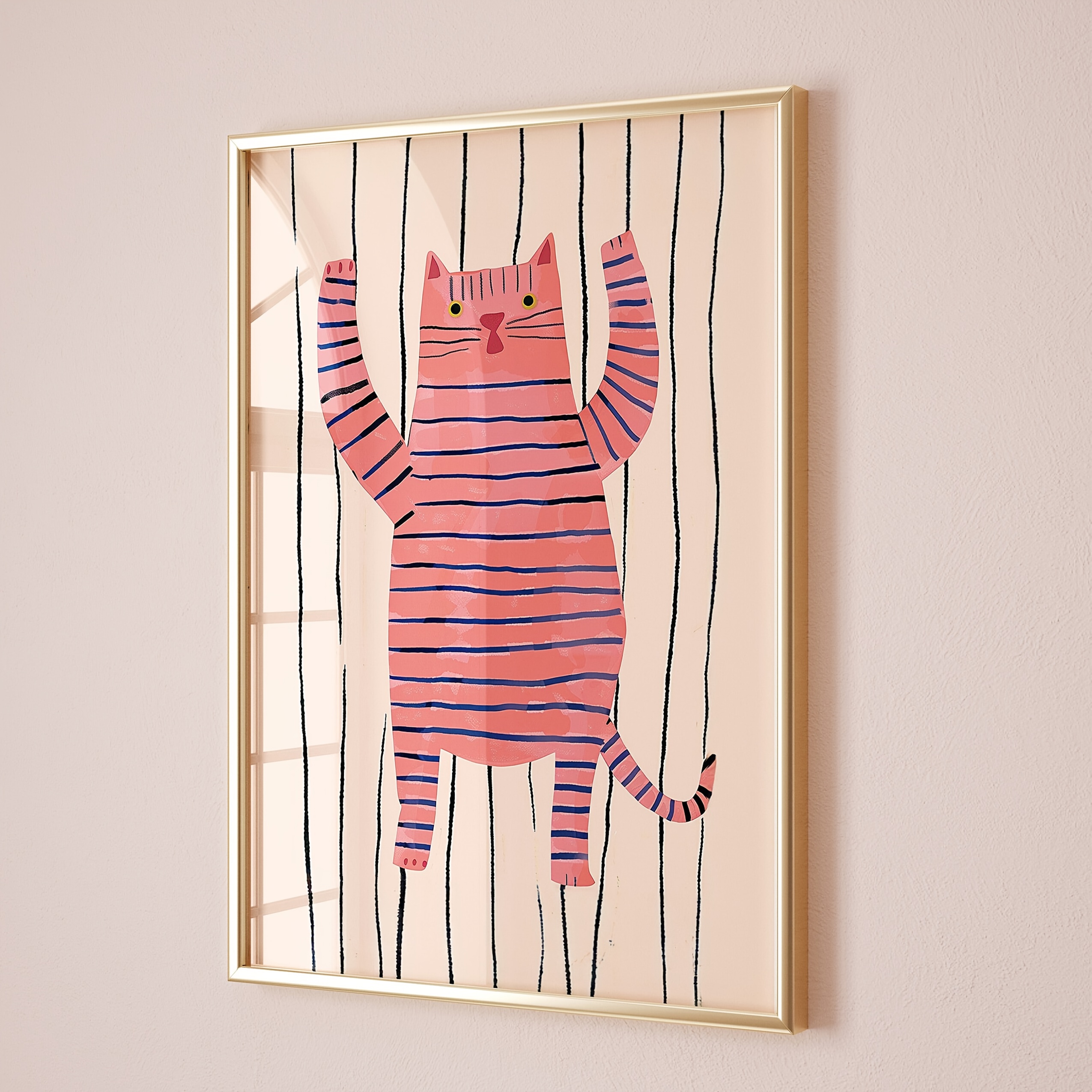 TEMU 2d Flat, 2d Flat, A Frameless Canvas Poster Featuring Modern Art, A Minimalist Pink Cat Print, Wall Art Canvas Painting, Decoration For Bedroom