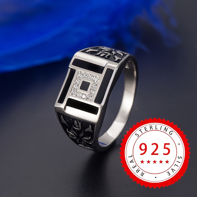 Image of 1pc S925 925 Silvery Plated Luxury Ring Inlaid With Synthetic Synthetic Cubic Zirconiaia Men's And Women's High-quality Jewelry Holiday Gift Wearing
