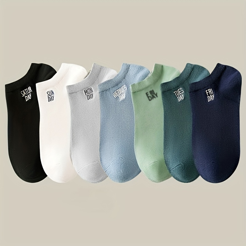 TEMU 7 Pairs Of Men's Anti Odor & Sweat Absorption Trendy Simple Low Cut Socks, Comfy & Breathable Thin Socks, For Daily & Outdoor Wearing, Spring And Summer