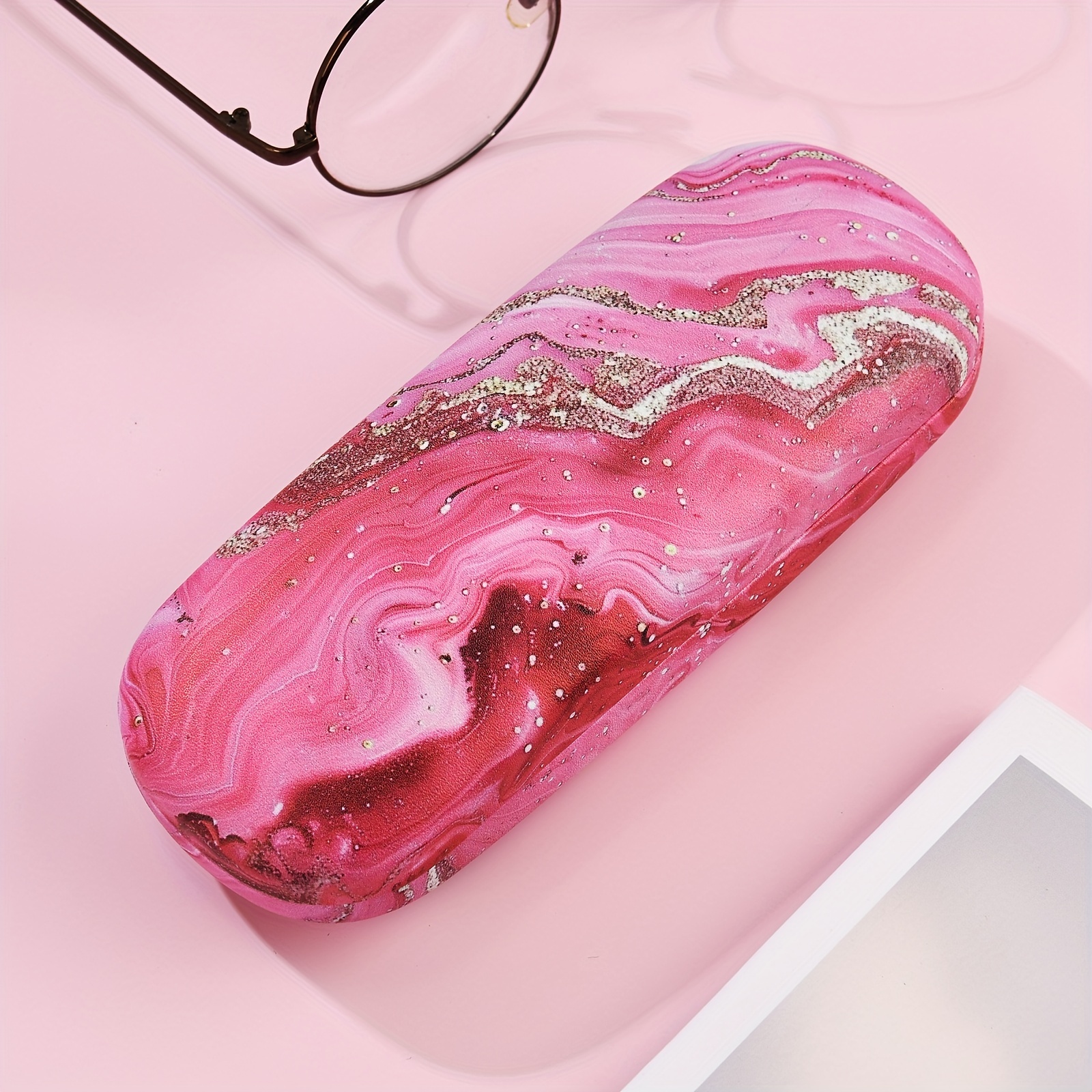 chic golden pink ripple print glasses case   portable eyewear holder for   gift idea details 0