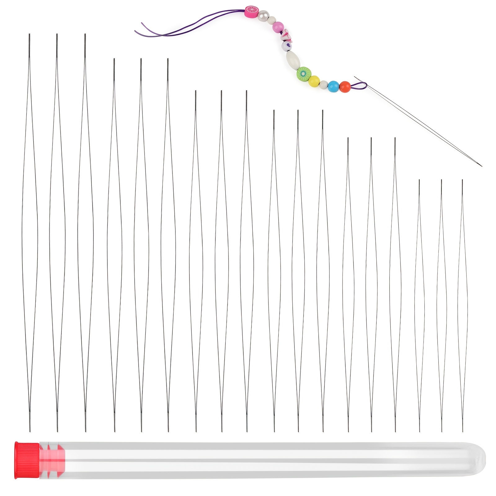 18pcs of bead needles 6 sizes of large eye bead needles stainless steel needles and needle bottles large eye bead needles for bracelet jewelry   and jewelry making bottle stopper random color