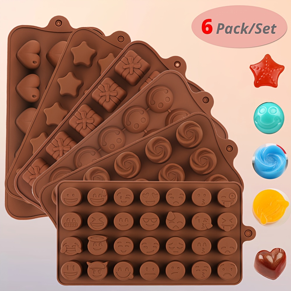 Image of 6pcs Silicone Candy Molds Chocolate Molds Love Heart Cute Animal Star Gift Box Shape Molds Baking Molds, 3d Chocolate Cake Decoration Molds, Home Kitchen