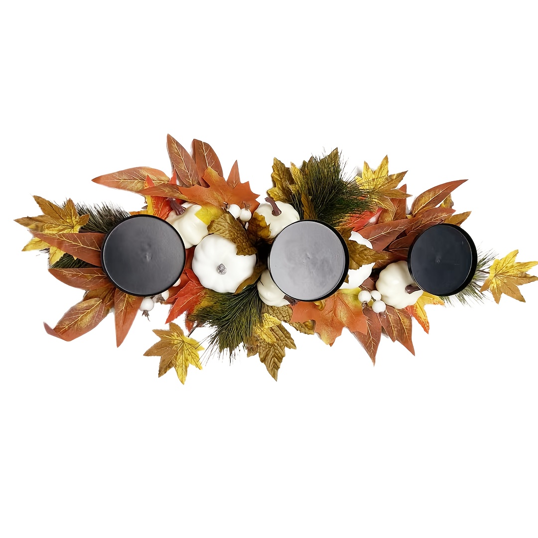 Image of Decorate Halloween And Thanksgiving With Candlestick Ornaments Made Of Pumpkins, And Eucalyptus Berries, Christmas
