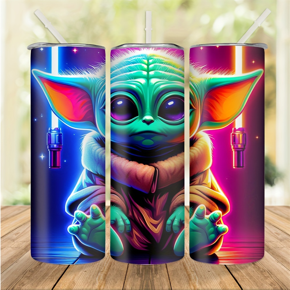 20oz Yoda Warrior Cartoon Stainless Steel * with Straw - Insulated for Hot and Cold Drinks, Rust-Proof, Perfect Gift for Family &amp; Friends