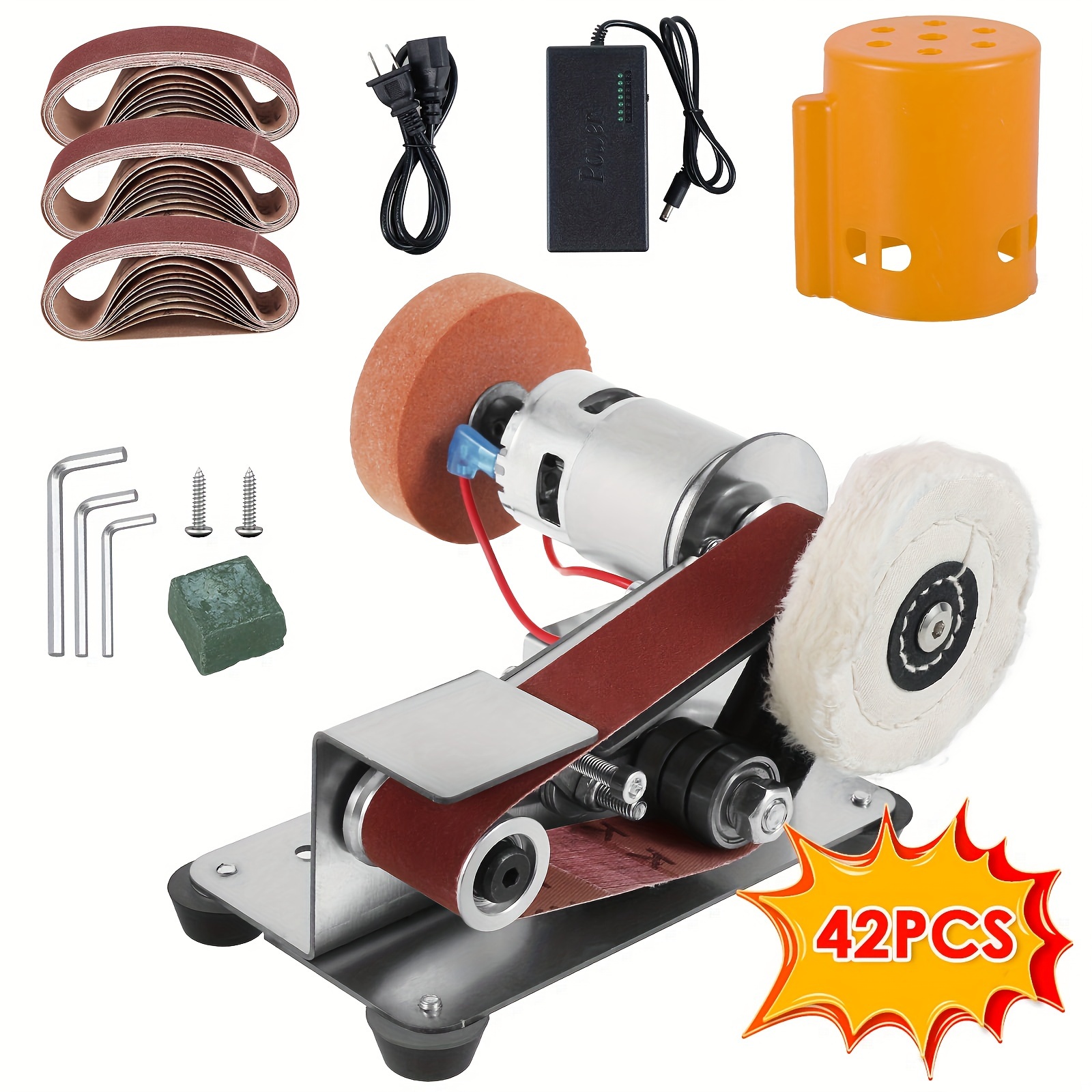 

7--in-1 Mini Belt Sander - Professional Electric Bench Grinder With 15-degree Knife Sharpener, Adjustable Polisher For Metal, Wood, Diy, , And Tool & Knife Sharpening, With Accessories