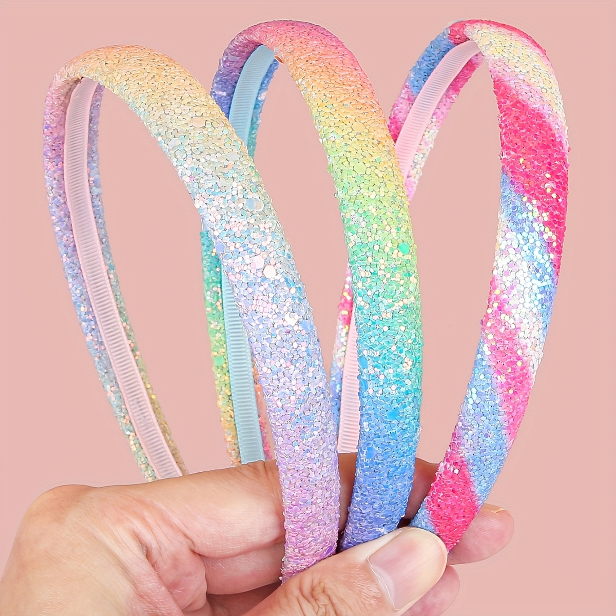 E-shop 3er Set modische Haarreifen mit Zwiebelpuder-Glitzer, Farbverlauf, Kopfband, bedruckte Meerjungfrau-Liebe, Haarreifen, Haar-Accessoires für