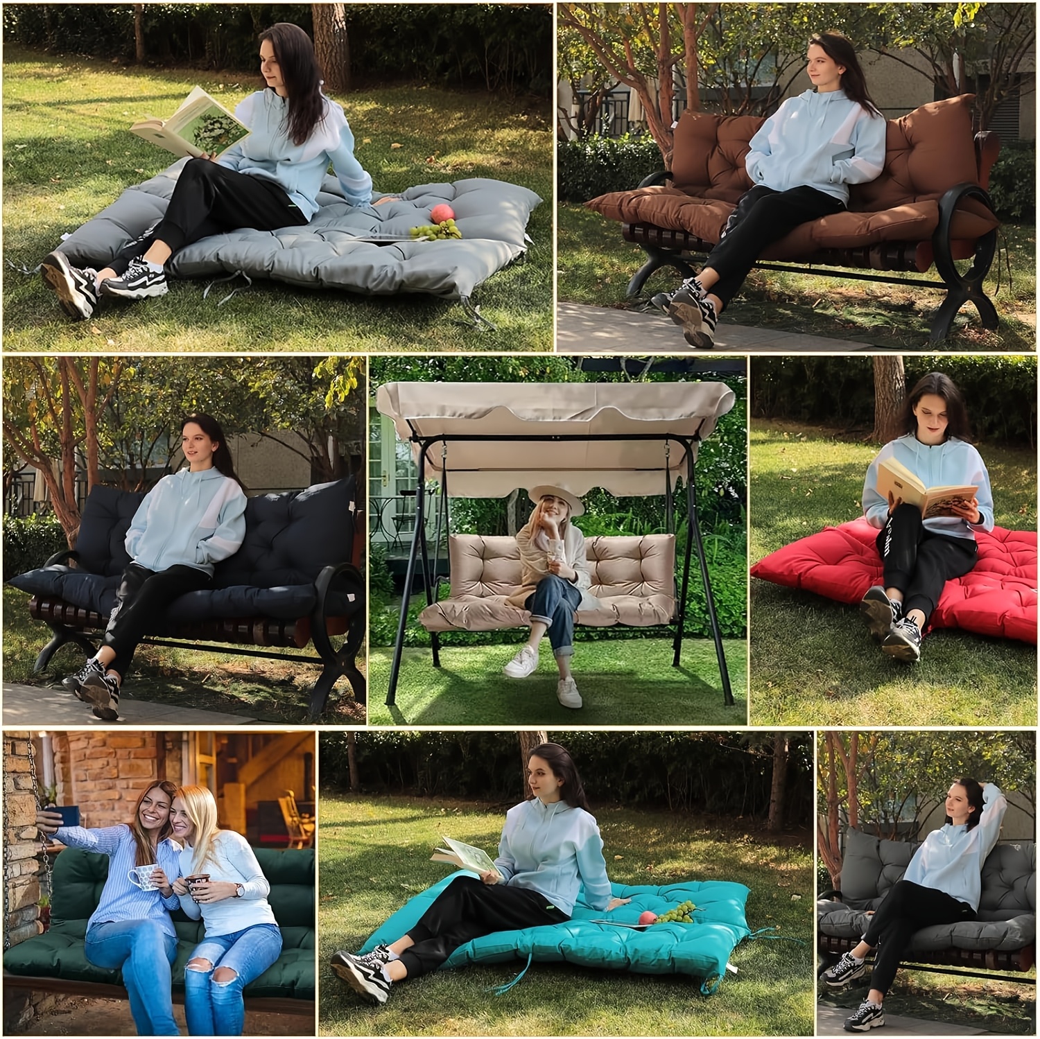 3-Seater Waterproof Outdoor Porch Swing Cushion with Backrest - Suitable for Outdoor Furniture, Thick 5