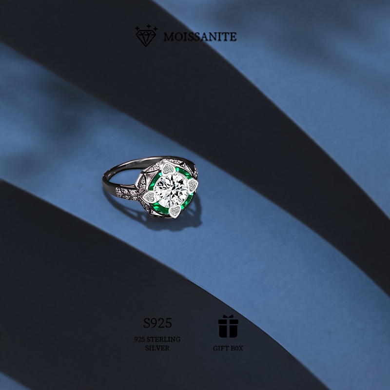 925 Sterling Silver Ring with 0.5ct Moissanite Green and Clear Gemstones